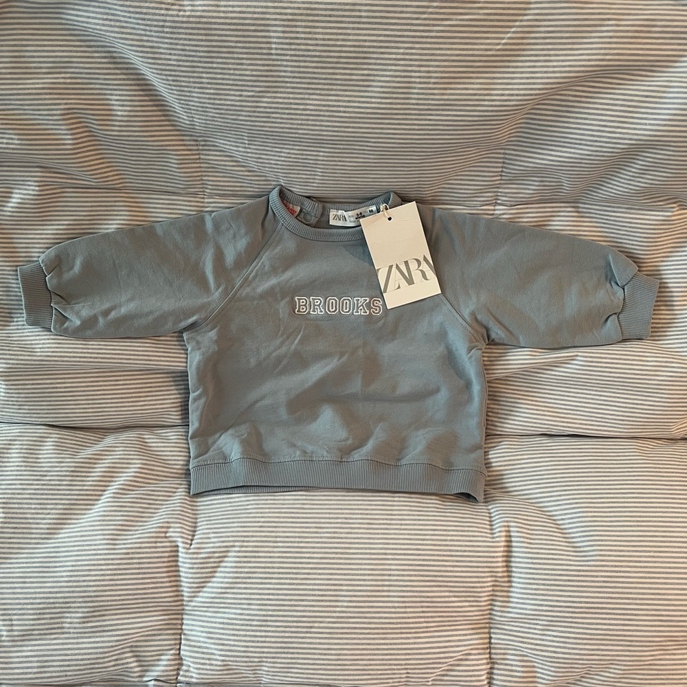 Zara Gray Long Sleeve Tee Soft Cotton Blend Crew Neck